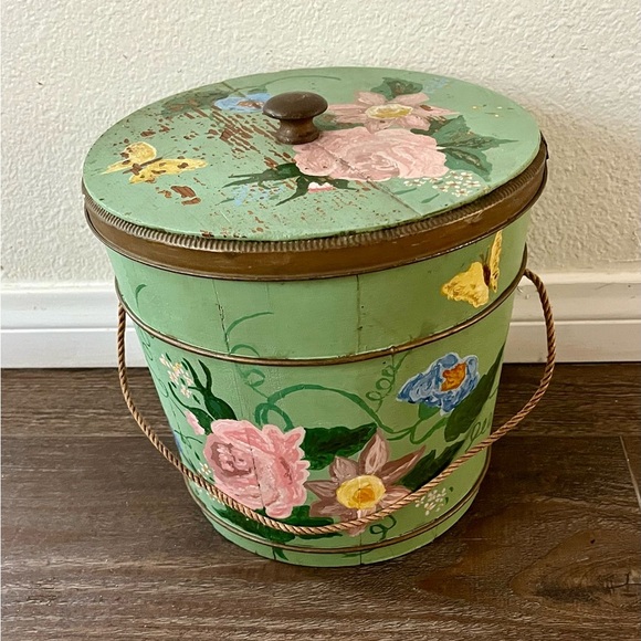 Floral Green Decorative wooden Bucket - Picture 7 of 13